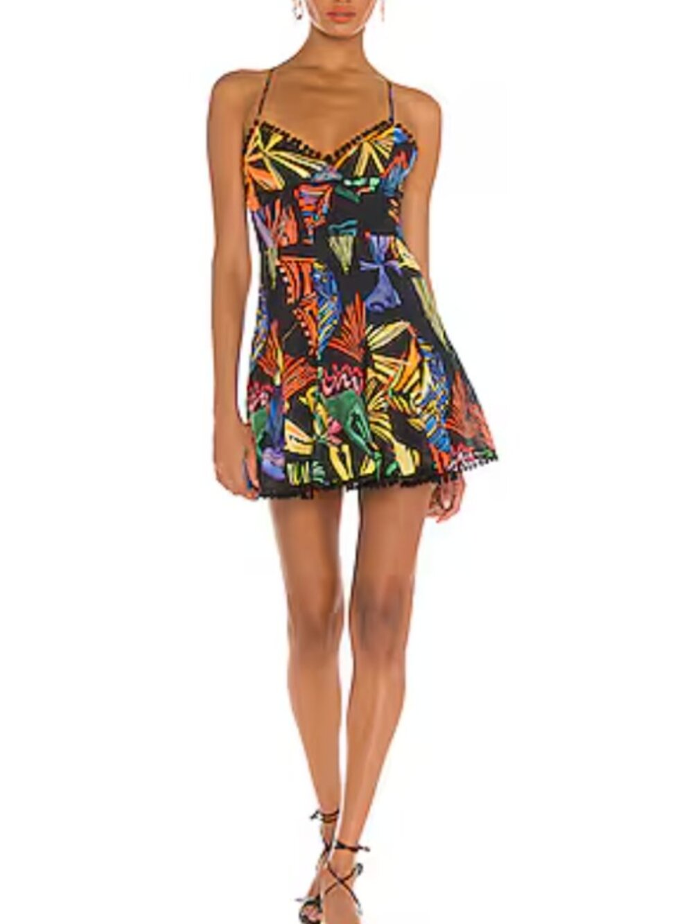 Charo Ruiz Black Dress with Multicolor Tropical Print